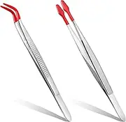 LotCow 2 Pcs Rubber Tipped Tweezers with Clear Box,PVC Silicone Flat and Bent Tips Tweezers for Lab Industrial Jewelry Hobby Craft Tweezer Tools