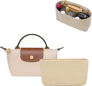 [XMANX] Purse Organizer Insert,Small Tote Bag Organizer Insert,Felt Handbag Organizer with Zipper,Suitable for Longchamp Le Pliage XS Handbag and More(Beige Mini)