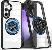 [RUNGOS] 360°Rotatable Ring for Samsung S23 FE Case Magsafe with Stand (Stable Magnetic)[10FT Drop Protection] Clear Back Shockproof Case for Samsung Galaxy S23 FE, Magnetic Stand Case 6.4'' 2023, Black