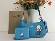NWT Coach X Peanuts CBM31 & CBN91 Teri Shoulder Bag & Snap Wallet with Linus