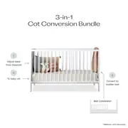 Aspiring White 3-in-1 Cot Conversion Natural Bundle