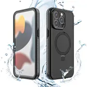 Nevenka TB Waterproof Case for iPhone 15 Pro Max case Magnetic Cover Ring Stand Full Body Protective-Black Ash