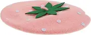[SHERCHPRY] Berets Strawberry Woolen Beret Hat Wool Cap Pink Handmade Fashion Warm Hat Strawberry Hat Halloween Christmas Costume Accessories
