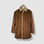 Ben Sherman Men's Brown Faux-Leather Shearling Classic-Fit Overcoat Size 42R