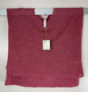 Chalet et ceci Womens Sz 2 Red Linen Knitted Sweater Oversized OOAK Pullover New