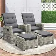 Livsip Outdoor Lounge 2pcs Patio Furniture with Ottoman Reliner Wicker Chair Grey