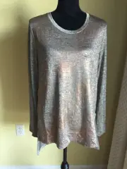 Ladies Tahari pullover stretchy top metalic gold grey M $68 NWT