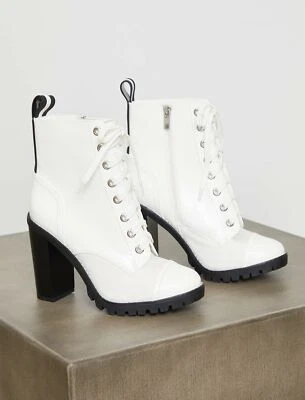 BCBGeneration Women's WHITE Pauline Faux Leather Combat Bootie, US 6M