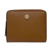 【TORY BURCH】Emerson系列焦糖奶茶TB logo防刮牛皮零錢包短夾(147606-909)