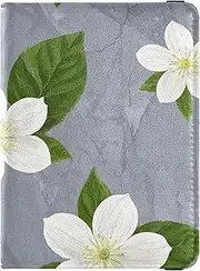 [Amooorous] FLOWER and whites on Grey Marble Background Leather decorative Passport Holder Covers Case Vaccine Case Protector Cover Document Organizer Holder Accessories Waterproof, FLOWER and whites on grey