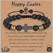 [Juicfru] Gifts for Boys Men, Son Bracelet Tiger Eye Bracelet from Dad Mother, Beads Cross Bracelet Present for Birthday Christmas Day Christian Gifts, 17.7cm to 30cm, no gemstone