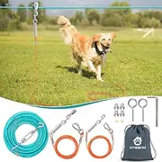 Professional Dog Runner Trolley System，Heavy Duty & Adjustable 50ft Dog Zip Line with 10ft & 15ft Tie Out for Large Dogs Up to 250lbs, Chew Proof Dog Run Cable for Yard, Camping & Outdoor Adventure