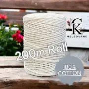 5MM 3ply macrame cord NATURAL Cotton Soft Rope 3 Strand Yarn Supplies Melbourne