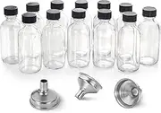 12 Pack-Mini Glass Bottles with Lids for Juice, Potions, and More, Clear Containers with Funnels, Brushes, and Labels