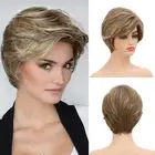 Women Golden Blonde with Brown Highlight Short Pixie Cut Wigs for White Women