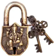 Brass Mini Ganesh Door Lock Vintage brass keyed Padlock Rare lock with 2 Keys