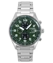 Citizen Eco-Drive Chronograph Tachymeter Stopwatch Stainless Steel Green Dial CA0770-72X 100M Men's Watch