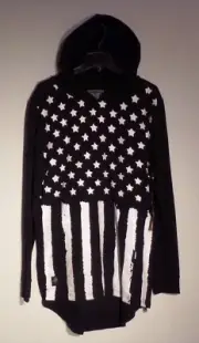 NWT MEN'S LARGE WINCHESTER LS BLK/WHITE HOODIE FLAG PRINT STARS SHIRT $44 #1292