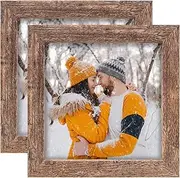 LEKAIYA 6x6 Picture Frames Set of 2, Square Rustic Wood Grain Photo Frame for Tabletop or Wall Mounting Display
