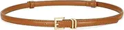 [WOWOGO] Women Skinny Leather Belt for Dress Jeans Adjustable Thin Waist Belt for Ladies with Golden/Silver Buckle, B-brown (Gold Buckle)