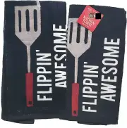 Set of 2 Cotton Towels (16"x26") BBQ TOOLS,SLOTTED TURNER,FLIPPIN' AWESOME, Ritz