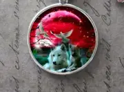 BABY WOLF DOVE TREE MOON ANIMAL charm pendant 20" Sterling Silver 925 necklace