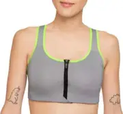 Nike Shape Sports Bra Gray Zip Front Size Small High Support Cross Back Padded
