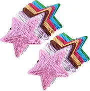 PartyKindom 16pcs Sequin Star Applique Patches Five Pointed Star Embroidered Iron for Clothing Hats Bags DIY Craft Projects Durable and Decorative Accessories