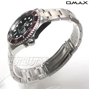OMAX 十足個性 時尚流行錶 水鬼錶 加強夜光 不銹鋼帶 男錶 防水手錶 OM4057紅框黑【時間玩家】