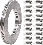 Glarks 21Pcs 33 Feet Long Worm Gear Hose Clamp with Fasteners, 304 Stainless Steel Large Adjustable Pipe Clamps with 12Pcs Fasteners for Ductwork, Pole Securing and Strapping (33FT Strap+20 Fasteners)