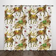 Exquisite Bedroom Blackout Curtains, Animals Christmas Deer 79x63 Inch Heat Insulation Blackout Children's Curtains,3D lackout Curtains, Suitable for Living Room Bedroom Childre