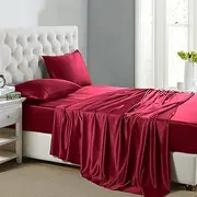 Lanest Housing Silk Satin Sheets, 4-Piece Queen Size Satin Bed Sheet Set with Deep Pockets, Cooling Soft and Hypoallergenic Satin Sheets Queen - Scarlet Red