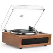 All-in-One Vintage Record Player High Fidelity Belt Drive Turntable for Brown