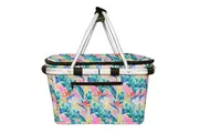 Sachi Insulated Foldable Picnic Carry Basket Bag with Lid Botanical