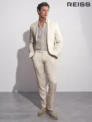 Reiss Stone Bloomfield Linen-Cotton Slim-Fit Suit Trousers (H22288) | $360
