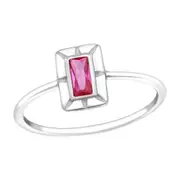 Silver Baguette Pink Stone Ring