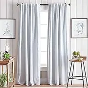Martha Stewart Lido Linen Blackout Foam Lined Rod Pocket/Back Tab Window Curtain Panel Pair, 84", White