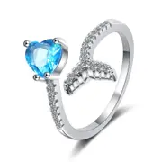 2PCS Copper Woman Fashion Jewelry Heart-shaped Fish Tail Size Adjustable Ring