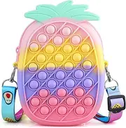 Pop Shoulder Bag Purse Fidget Sensory Toys, Rainbow PineappleCrossbody Bag Push It Pop Bubble Cute School Supplies Backpack Relieve Stress Silicone Wallet Bag for Girls Women Kids Gifts (Blue)