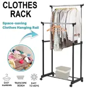 Adjustable Clothes Rack Double Stainless Shelf Hanger Garment Dryer Holder Coat