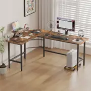 Advwin L-Shaped Corner Desk with Removable Shelf Stand Office Computer Desk Home Workstation Walnut