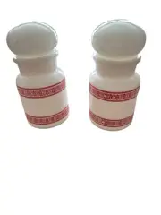 Vintage Set Of 2 Milk Glass Bubble Top Belgian Apothecary Jar Red/White Pattern
