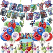 Cartoon Super Hero Theme Party Decorating Set - Birthday Banner Cake Toppers Balloons - Kids Birthday Decoration