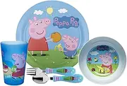 Zak Designs Dinnerware Includes Plate, Bowl, Tumbler and Utensil Tableware Made of Durable Material and Perfect for Kids (George, 5 Piece Set, BPA-Free), Peppa Pig 5pc