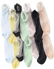 [CATIEBYE] 7 Pairs Women's Ultrathin Lace Socks Elastic Short Ankle Socks for Dress Breathable Soft Random