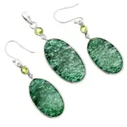 Green Aventurine & Peridot 925 Silver Pendant Earrings Jewelry Set T-1010