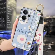 Phone Case Compatible with Realme 14 5G Global, Ring Silicone Wrist Strap Anti-dust Wristband Oil Painting Protective Shockproof Waterproof