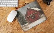 Christmas Red Barn Scene Farm Art Computer Mouse Pad Gift Cute