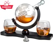 Whiskey Decanter Globe Set with Glasses – 850ml for Scotch, Bourbon, Vodka
