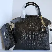 Brahmin Large Duxbury Dome Black Leather Bag+Checkbook Wallet+Tassel Ring NWT